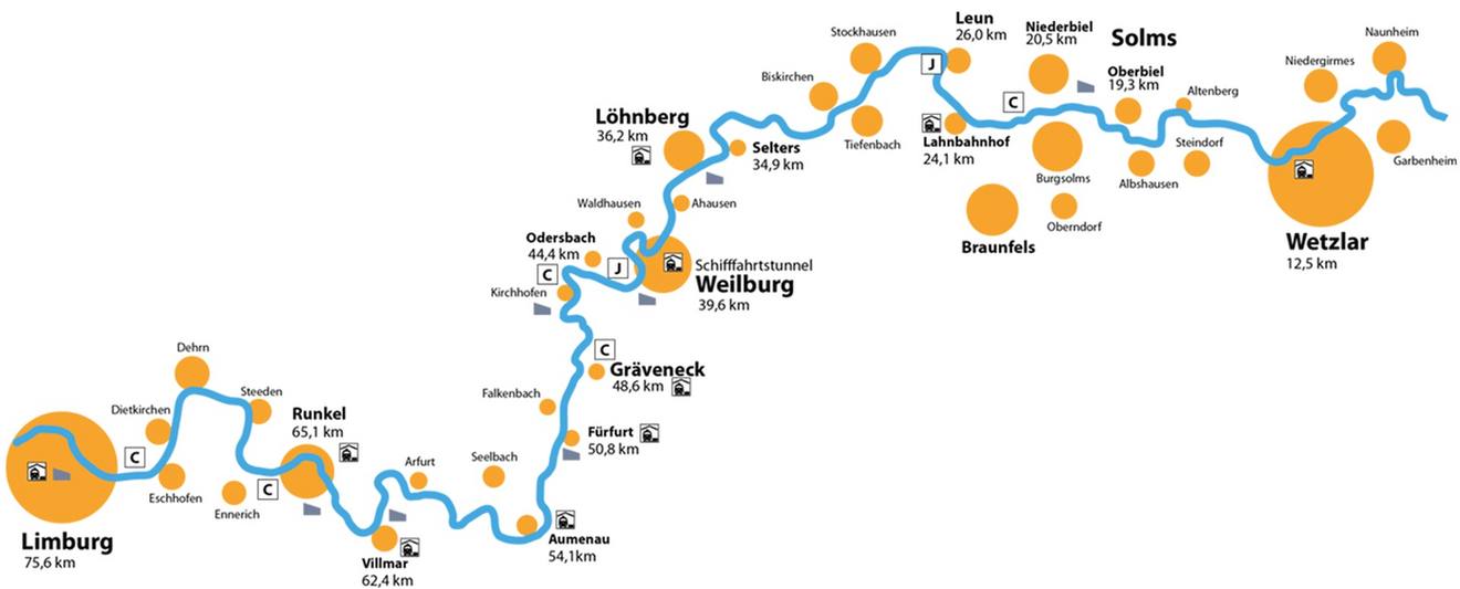 Kanu Lahn Anlegestellen Karte - Wetzlar Weilburg Limburg